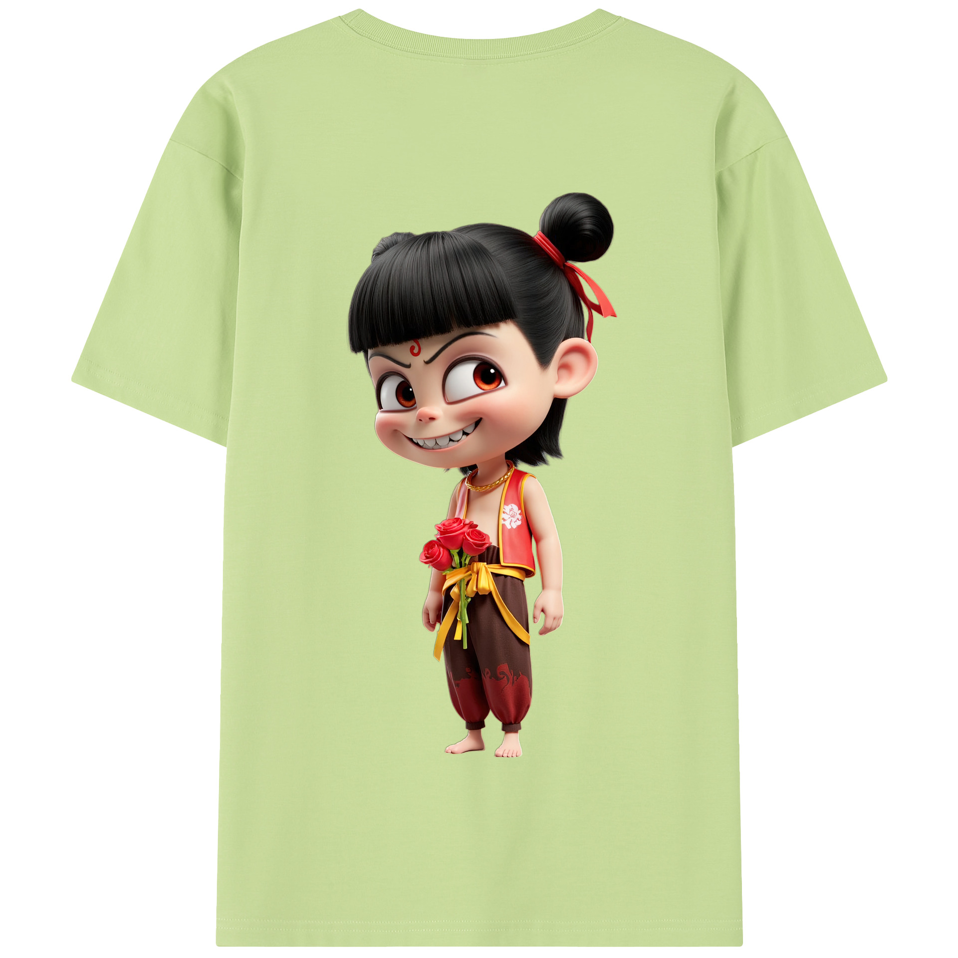 （画像用） Ne Zha 2 ナタ 魔童の大暴れ 綿100％半袖Tシャツ（背面プリント）